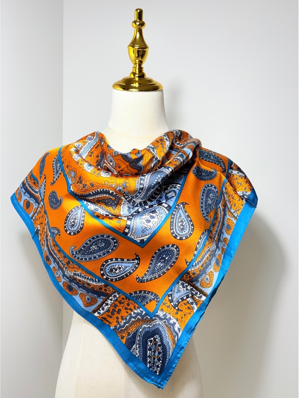 Vintage Orange and Blue Paisley Scarf – Large Square Fashion Accessory
